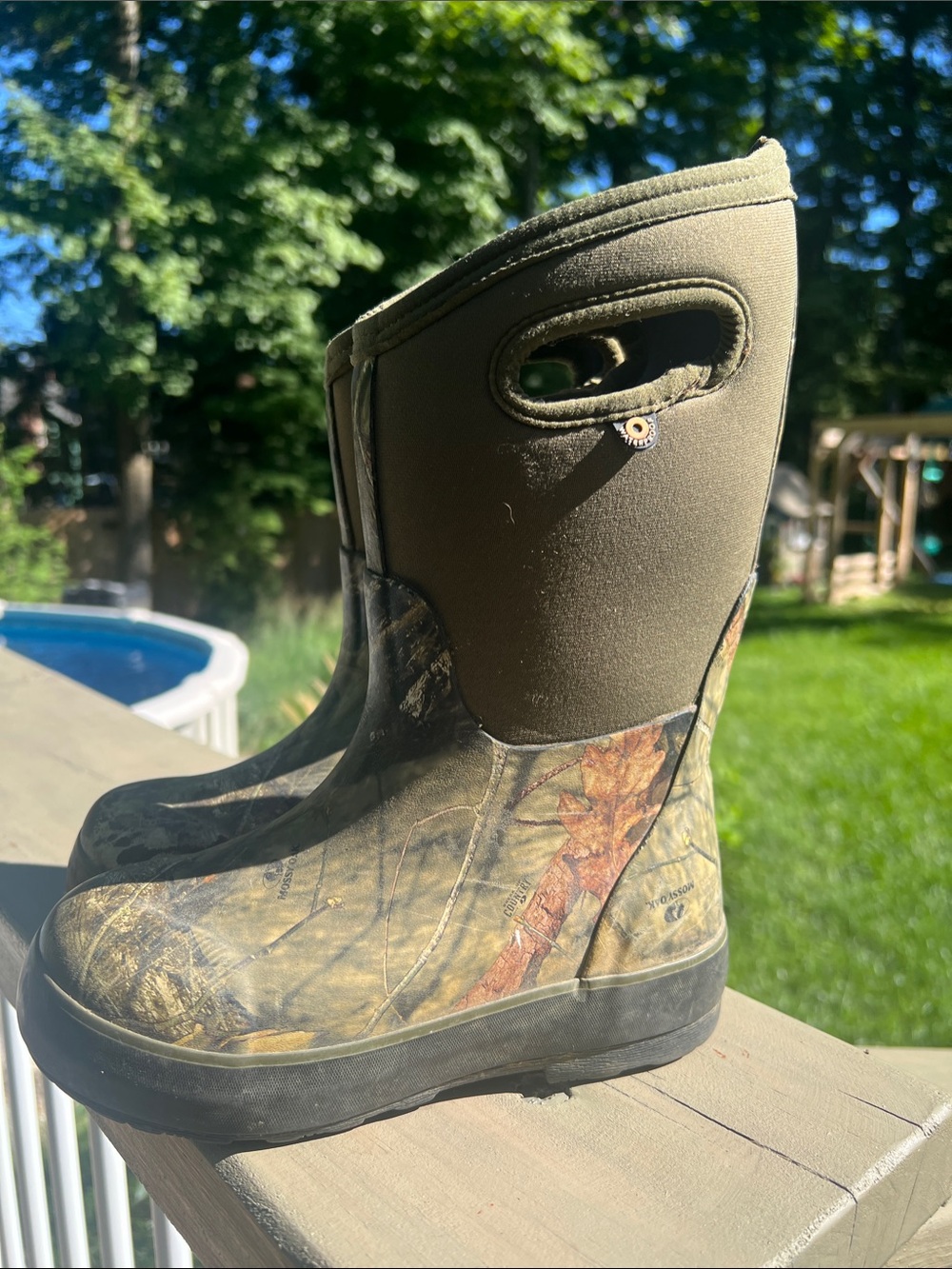 Bogs Kids Waterproof Pull-On Boots in Olive Green Camo